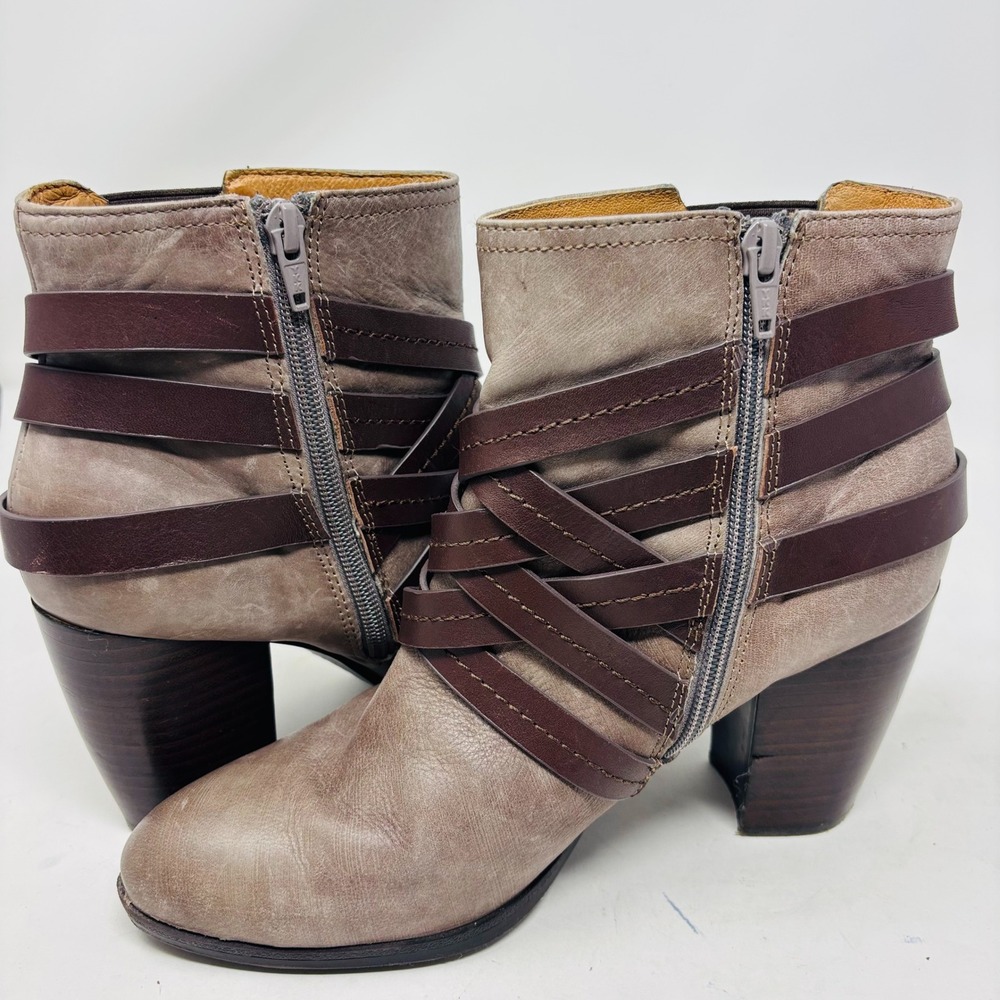 Sofft Strappy Ankle Boots Size 9.5M Taupe Leather Braided‎ Buckle Strap Heeled - Picture 7 of 14